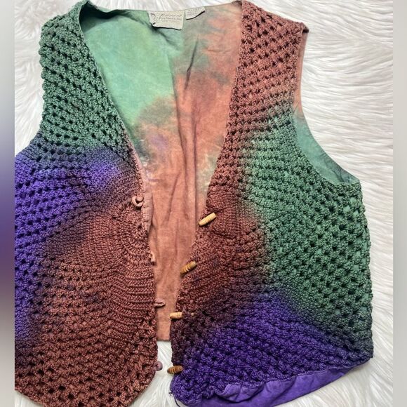 Raiment Fashion Tie Dye Knit Vintage Vest Purple Brown Size Medium - Picture 6 of 6